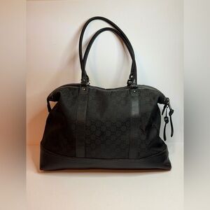 Gucci Black GG Nylon and Leather Large Zip Tote Bag